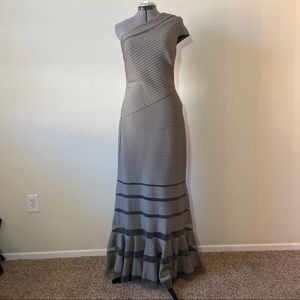 Tadashi shoji grey bandage one shoulder gown